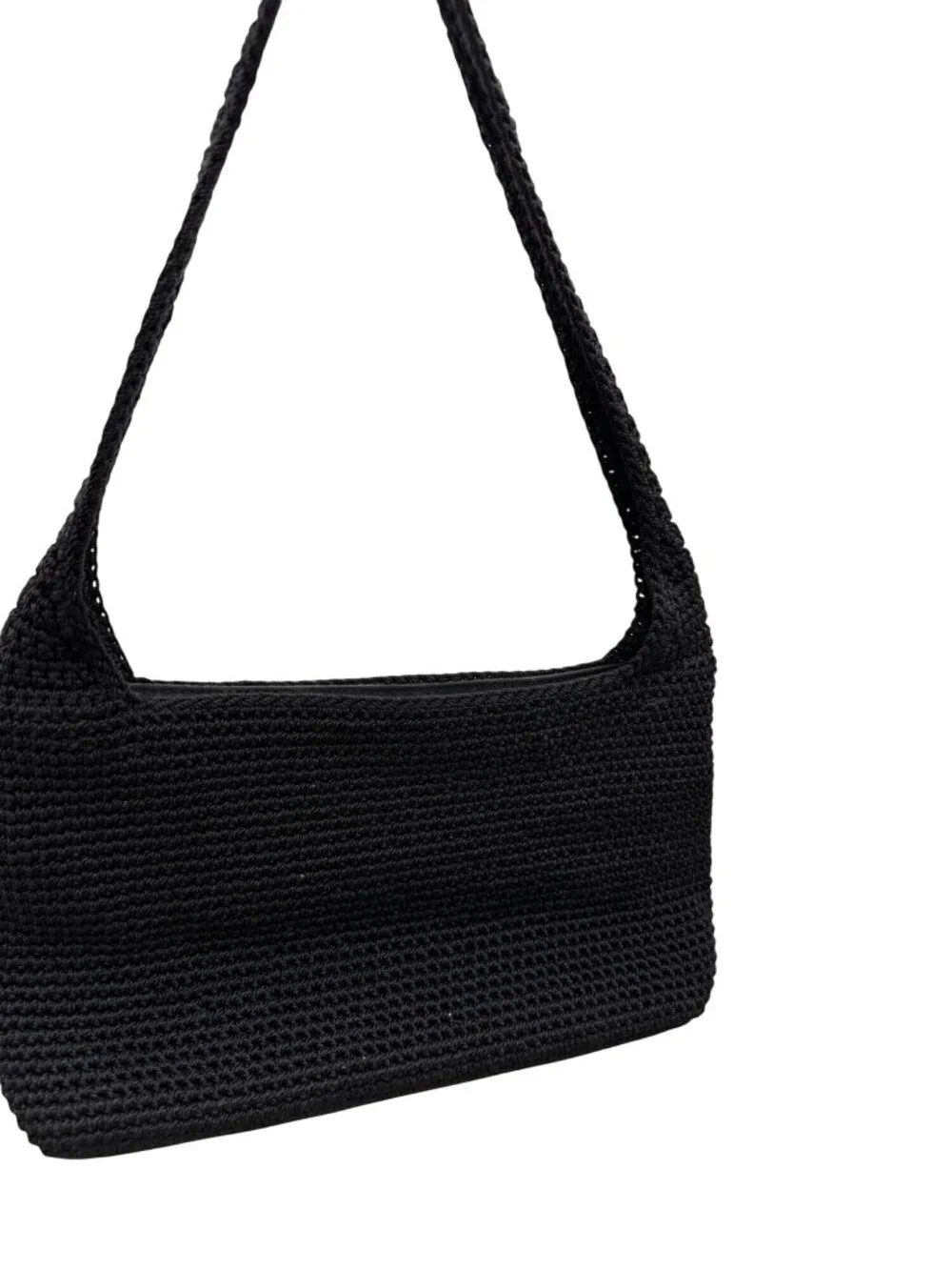 The Sak Crochet Casual Handbag Purse Hobo Stylist  Bag Lined Black